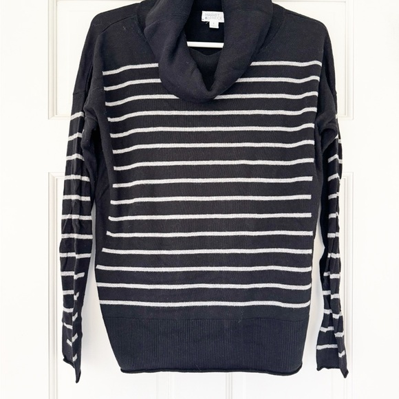MARKET & SPRUCE cowl neck sweater size S black and grey striped cotton blend - Picture 3 of 7